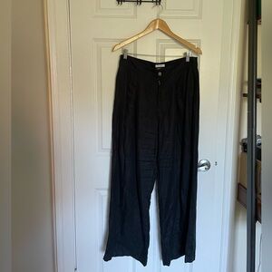 Halston Heritage Black Wide Leg Linen Trousers